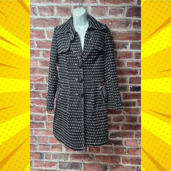 Women's XOXO Polka Dot Lined Trench Coat Medium - Picture 1 of 9